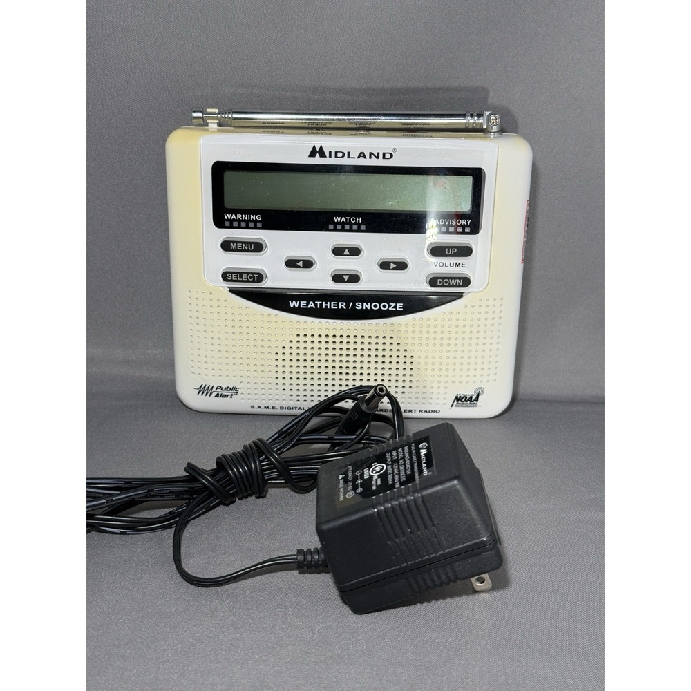 Midland WR-120 NOAA Emergency Weather Alert Radio Alarm Clock White Tested Works